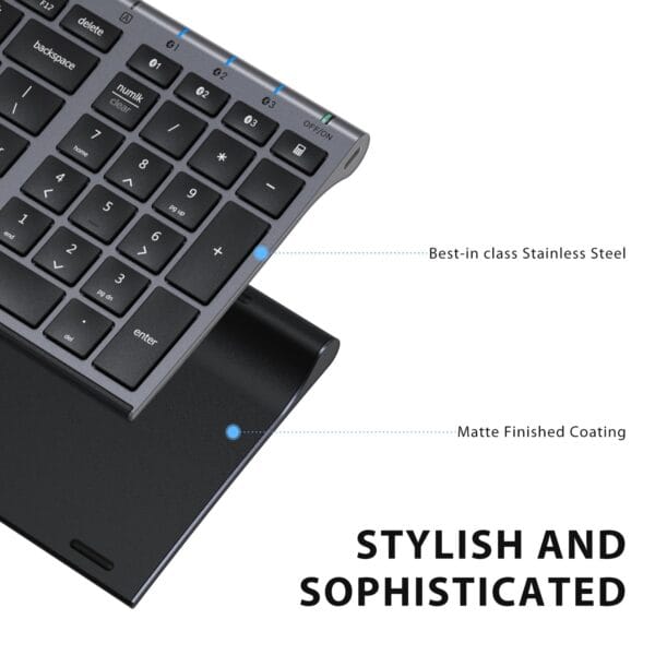 iClever BK10 Multi-Device Bluetooth Smart Keyboard, Rechargeable Wireless Keyboard Easy-Switch up to 3 Devices Grey Black - Image 4