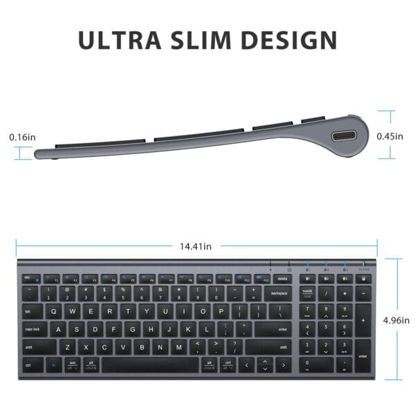 iClever BK10 Multi-Device Bluetooth Smart Keyboard, Rechargeable Wireless Keyboard Easy-Switch up to 3 Devices Grey Black - Image 5