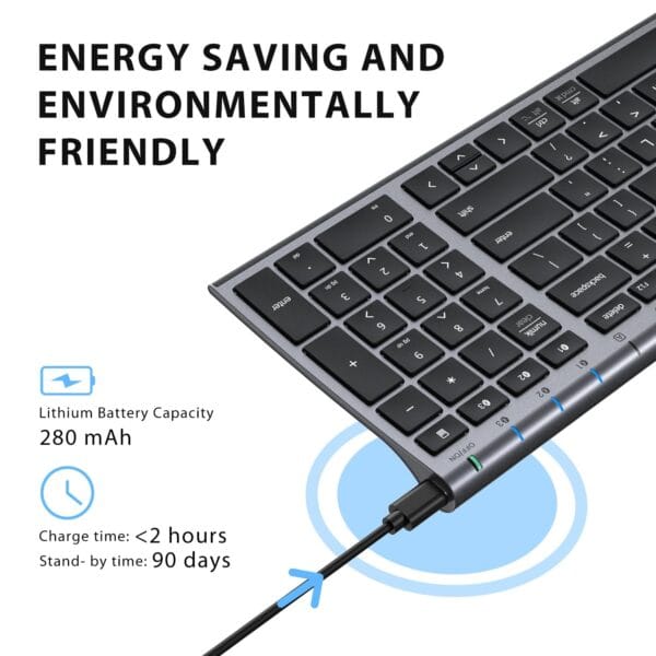 iClever BK10 Multi-Device Bluetooth Smart Keyboard, Rechargeable Wireless Keyboard Easy-Switch up to 3 Devices Grey Black - Image 2