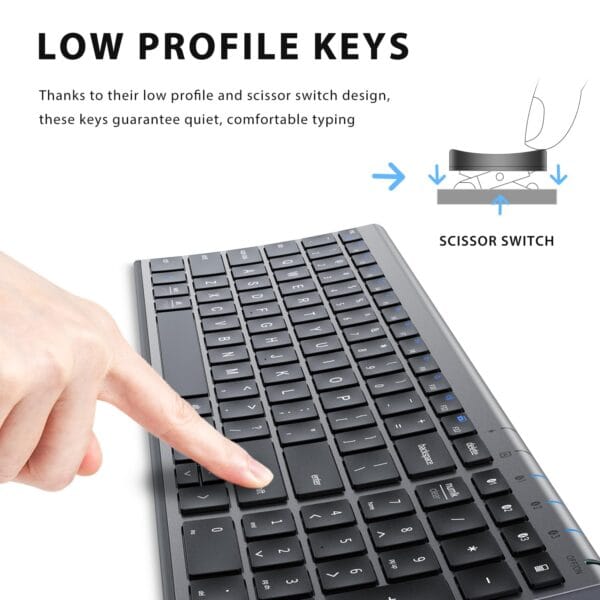 iClever BK10 Multi-Device Bluetooth Smart Keyboard, Rechargeable Wireless Keyboard Easy-Switch up to 3 Devices Grey Black - Image 3